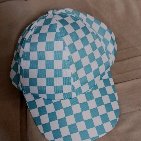 Juncture Snapback Teal And White Checkered Trucker Hat Women's New with Tags - Picture 5 of 5
